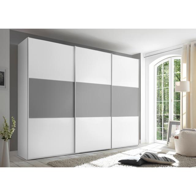 Schwebetürenschrank Includo mit Bauchbinde 3-Türig Staud Ausführung: Weiß/Grau, Innen-Option: Basic, Größe: 222 cm H x 280 cm B x 68 cm T on Productcaster.