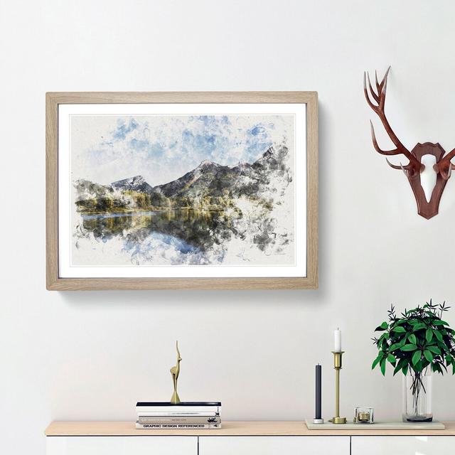 Alpine Lake in Colorado Watercolour - Picture Frame Graphic Art Print East Urban Home Size: 45cm H x 63cm W x 2cm D, Frame Option: Oak Framed on Productcaster.