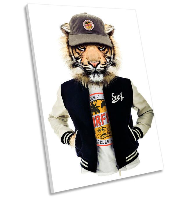 Tiger Hipster Picture CANVAS WALL ART Portrait Print Multi-Coloured Happy Larry Size: 45.7cm H x 30.5cm W x 2cm D on Productcaster.