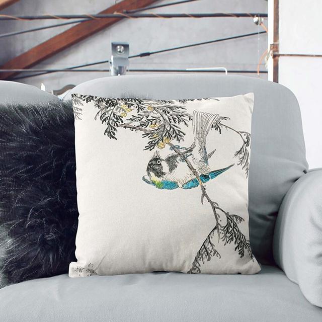 Great Tit Bird on a Cypress Tree by Numata Kashu Cushion with Filling East Urban Home Size: 40cm H x 40cm W x 15cm D, Backing Colour: Black on Productcaster.