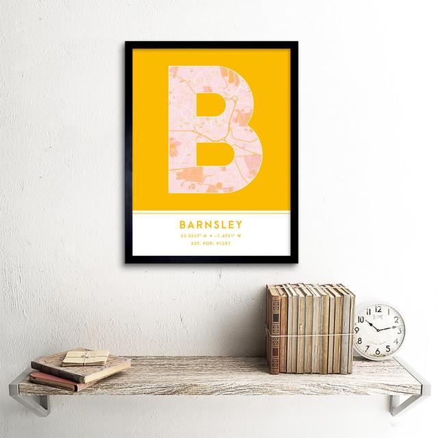 Barnsley England United Kingdom City Map Yellow - Single Picture Frame Typography Wee Blue Coo on Productcaster.