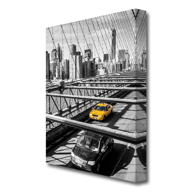 'Brooklyn Bridge Yellow Cab NYC New York' - Wrapped Canvas Photographic Print East Urban Home Size: 101.6 cm H x 66 cm W on Productcaster.