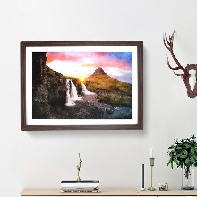 Kirkjufell Waterfalls and Mountain - Picture Frame Painting Print East Urban Home Size: 62cm H x 87cm W x 2cm D, Frame Option: Walnut Framed on Productcaster.