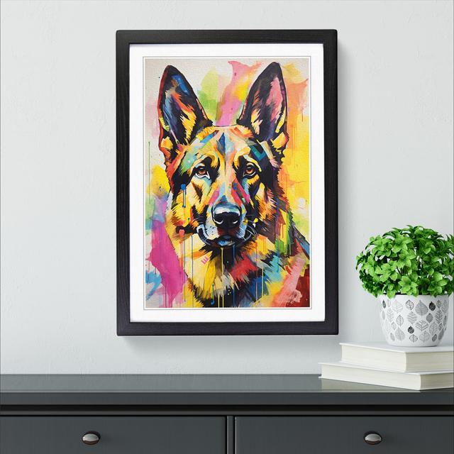 German Shepherd Gestural - Single Picture Frame Print on Wood Marlow Home Co. Format: Black, Size: 46cm H x 34cm W x 2cm D on Productcaster.