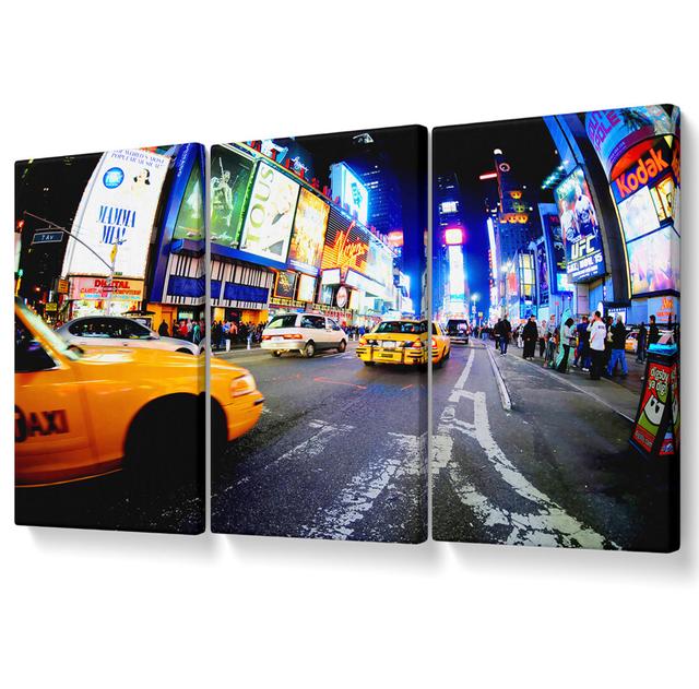 Yellow Cab New York Broadway Drive - 3 Piece Wrapped Canvas Graphic Art Brayden Studio Size: 121.9cm H x 243.8cm W on Productcaster.