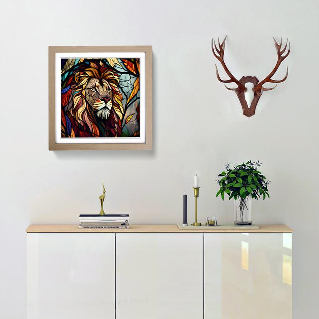 Lion Stained Glass Effect - Single Picture Frame Art Prints on Wood Marlow Home Co. Format: Oak on Productcaster.