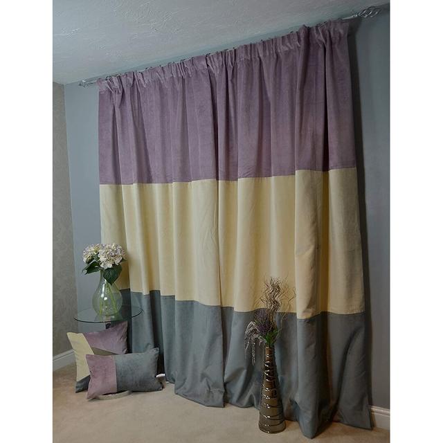 Ebern Designs Patchwork Velvet Curtains 2 Panels Blue, Gold & Grey Luxury Soft Made To Order Curtains & Drapes (Set of 2) Ebern Designs Colour: Purple on Productcaster.