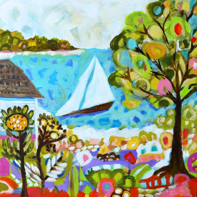 Nautical Whimsy V by Karen Fields - Wrapped Canvas Painting Breakwater Bay Size: 51cm H x 51cm W x 3.8cm D on Productcaster.