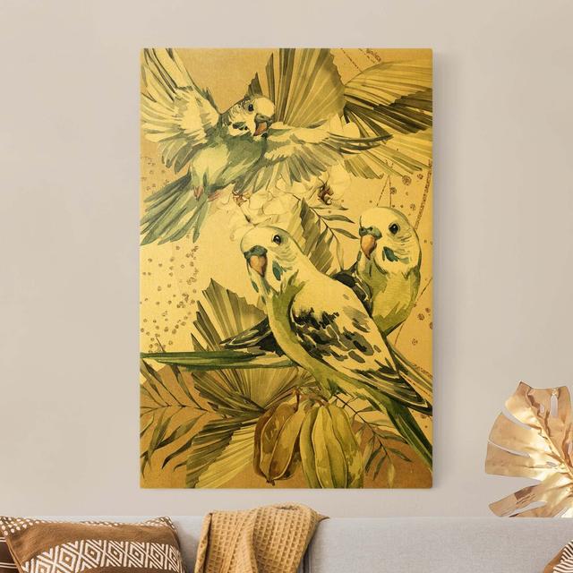 Tropical Birds - Green Budgies - Wrapped Canvas Graphic Art 17 Stories Size: 60cm H x 40cm W on Productcaster.