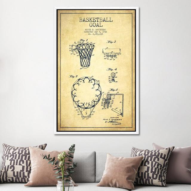 Basketball Goal Vintage Patent Blueprint by Aged Pixel - Gallery-Wrapped Canvas Giclée on Canvas Trent Austin Design Format: White Floater Framed, Siz on Productcaster.