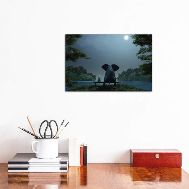 Elephant And Dog At Summer Night by Mike Kiev - Wrapped Canvas Print Viv + Rae Size: 30.48cm H x 45.72cm W x 1.91cm D on Productcaster.