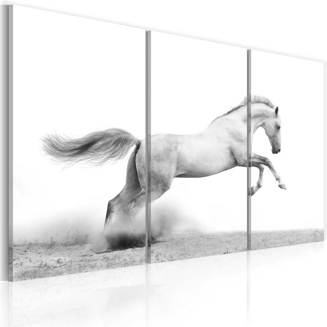 A Galloping Horse - 3 Piece Graphic Art Print on Canvas Ebern Designs Size: 60cm H x 90cm W on Productcaster.