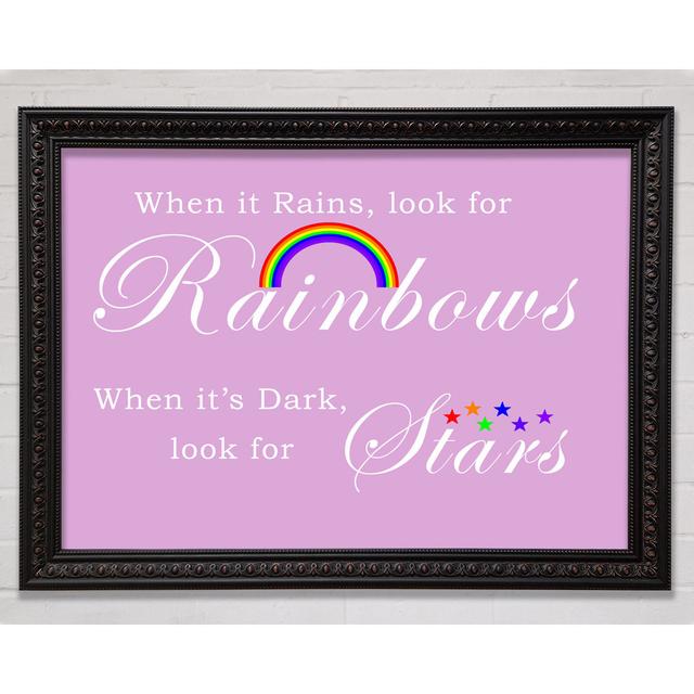 Girls Room Quote When It Rains Look For Rainbows 2 Vivid Pink - Single Picture Frame Art Prints Bright Star Colour: Grey, Size: 100cm H x 141.4cm W x on Productcaster.