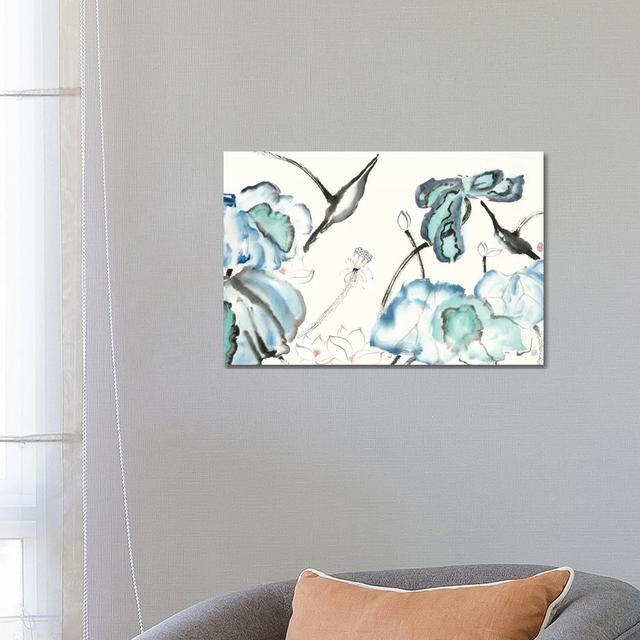 Lotus Study With Blue Green III by Nan Rae - Wrapped Canvas Painting ClassicLiving Size: 45.72cm H x 66.04cm W x 3.81cm D on Productcaster.