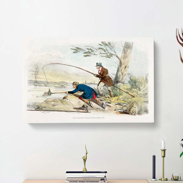 Two Men Fishing by Henry Alken - Wrapped Canvas Painting East Urban Home Size: 40cm H x 60cm W x 3cm D on Productcaster.