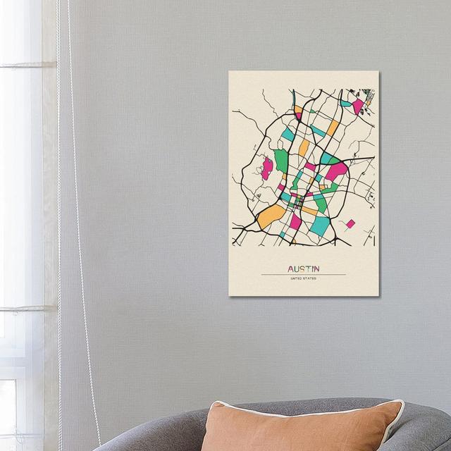 Austin, Texas Map by Ayse Deniz Akerman - Wrapped Canvas Graphic Art Happy Larry Size: 66.04cm H x 45.72cm W x 1.91cm D on Productcaster.