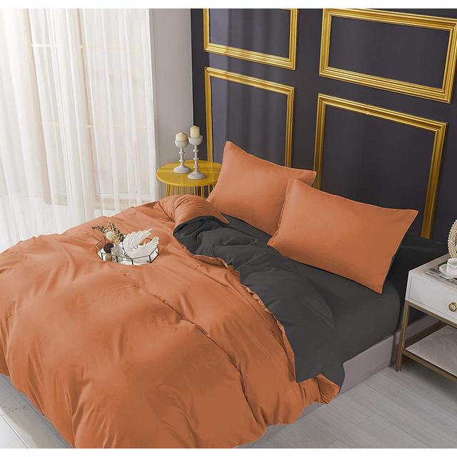 Polyester Solid Colour Duvet Cover Set with Pillowcases Adam Home Colour: Orange/Grey, Size: Super King - 2 Standard Pillowcases on Productcaster.