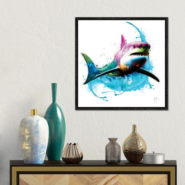 Shark by Patrice Murciano - Floater Frame Gallery-Wrapped Canvas Giclée on Canvas Beachcrest Home Size: 45.72cm H x 45.72cm W, Frame Colour: Black on Productcaster.