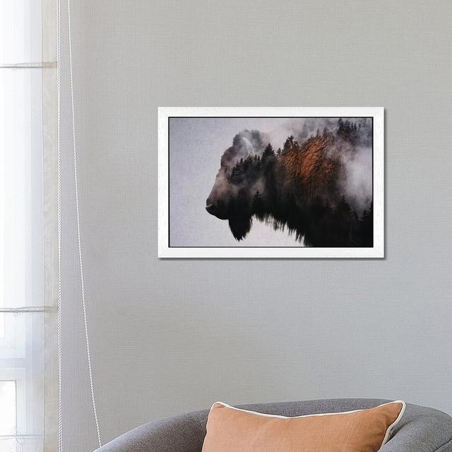 Bison by Andreas Lie - Photograph Print on Canvas Brayden Studio Frame Option: White Framed, Size: 101.6cm H x 152.4cm W x 3.81cm D on Productcaster.