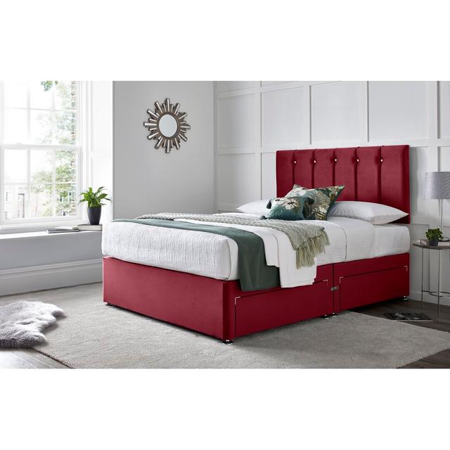 Monatuk Divan Bed with 24" Headboard on Struts Wayfair Sleep Colour: Maroon, Storage Type: 4 Drawers, Size: Small Double (4') on Productcaster.