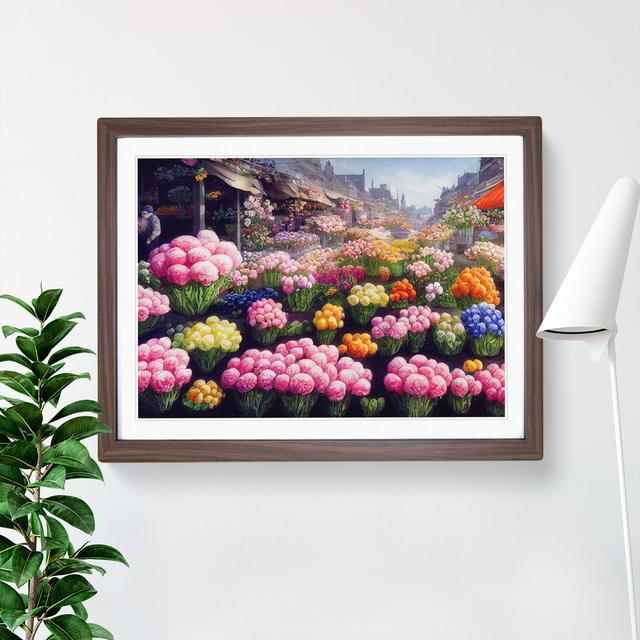 Enviable Flower Market - Single Picture Frame Painting 17 Stories Size: 46cm H x 64cm W x 2cm D, Frame Colour: Walnut on Productcaster.