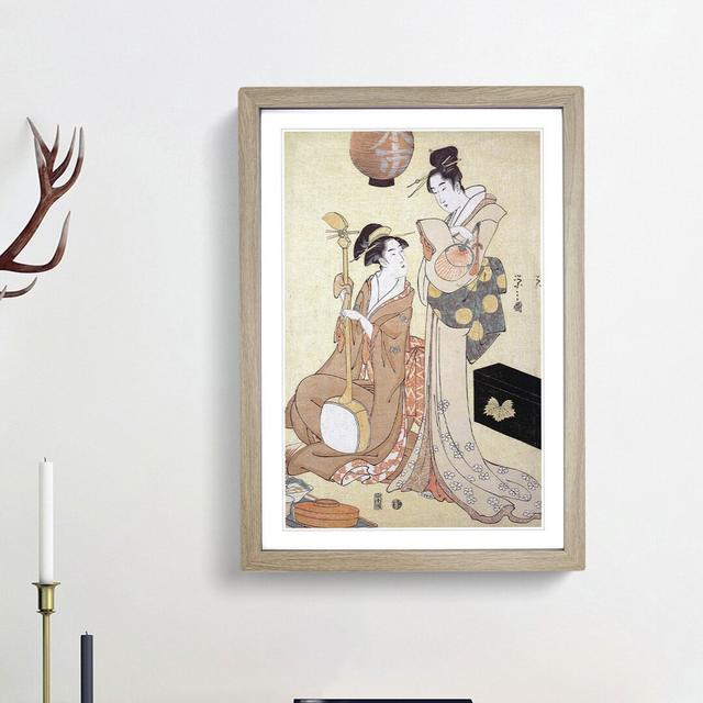 Two Geisha by Chobunsai Eishi - Picture Frame Painting Print East Urban Home Frame Option: Oak Framed, Size: 48cm H x 36cm W x 2cm D on Productcaster.