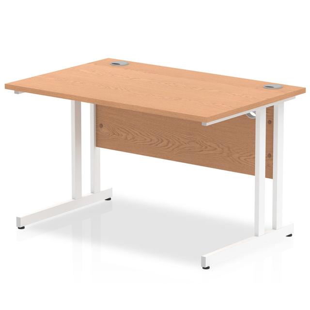 Impulse Metal Base Computer Desk Inbox Zero Size: 73cm H x 120cm W x 80cm D, Top Colour: Oak, Frame Colour: White on Productcaster.