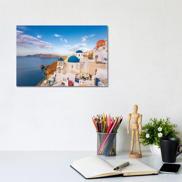 Greece, Oia. Greek Orthodox Church And Village House of Hampton Size: 20.32cm H x 30.48cm W x 1.905cm D on Productcaster.