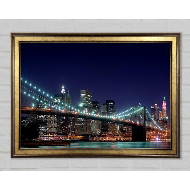 Brooklyn Bridge New York Lights - Single Picture Frame Art Prints on Wood 17 Stories Size: 42.1cm H x 59.7cm W x 1.5cm D on Productcaster.