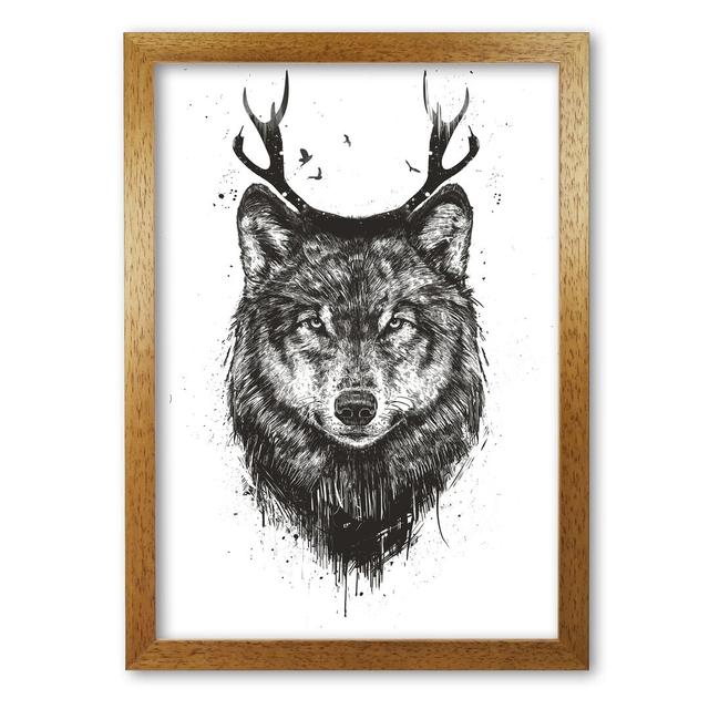 Deer Wolf by Mercedes Lopes Charro - Print East Urban Home Frame Options: Honey Oak, Size: 29.7 cm H x 21 cm W x 5 cm D on Productcaster.