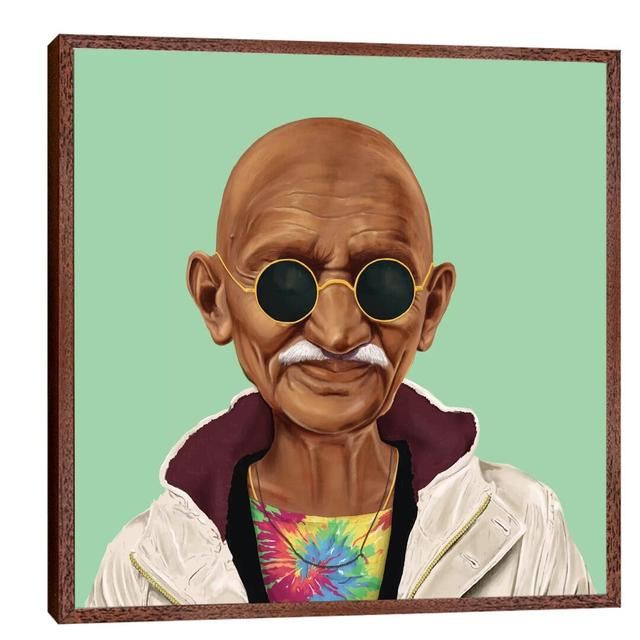 'Mahatma Gandhi' by Amit Shimoni - Floater Frame Graphic Art Print on Canvas Happy Larry Size: 45.72cm H x 45.72cm W x 3.81cm D, Frame Option: Brown F on Productcaster.