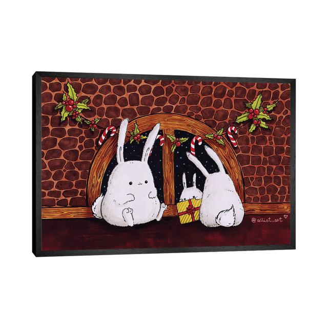 Christmas Bunnies Fleur De Lis Living Size: 101.6cm H x 152.4cm W x 3.81cm D, Format: Black Floater Framed on Productcaster.