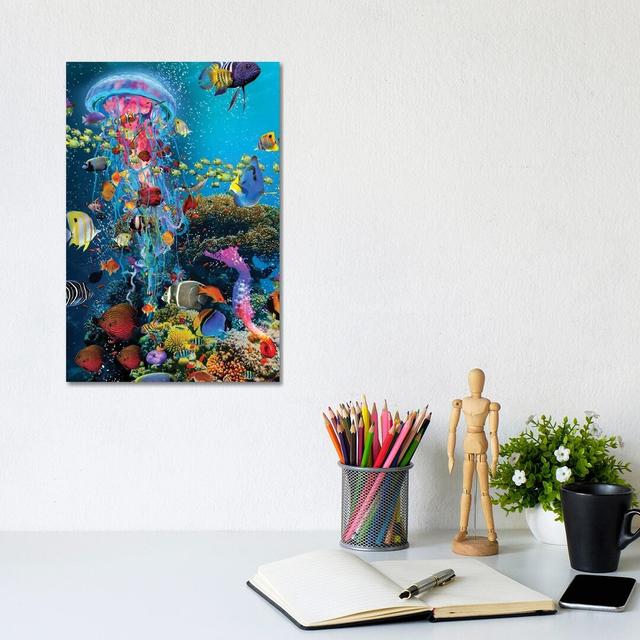 Electric Jellyfish at the Reef by David Loblaw - Graphic Art Print on Canvas Ebern Designs Format: Wrapped Canvas, Size: 30.48cm H x 20.32cm W x 1.91c on Productcaster.