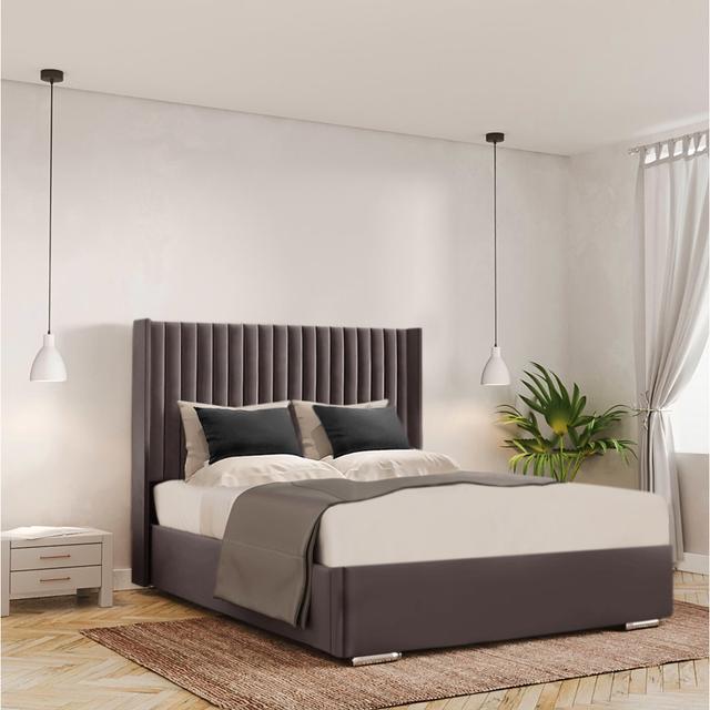 Chanteria Upholstered Bed Frame Ivy Bronx Size: 180 x 200 cm, Colour: Mole on Productcaster.