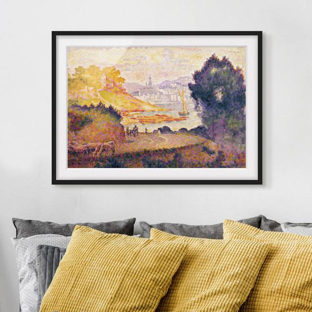 Gerahmter Kunstdruck Aussicht auf Menton von Henri-Edmond Cross East Urban Home Größe: 50 cm H x 70 cm B, Rahmenoptionen: Mattes Schwarz on Productcaster.