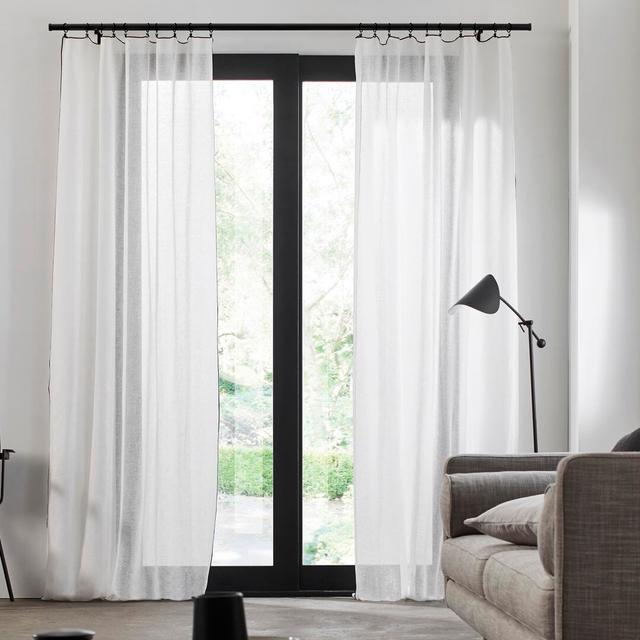 Heaton Sheer Door Single Curtain 17 Stories Colour: White/Black, Panel Size: 145 W x 220 D cm on Productcaster.