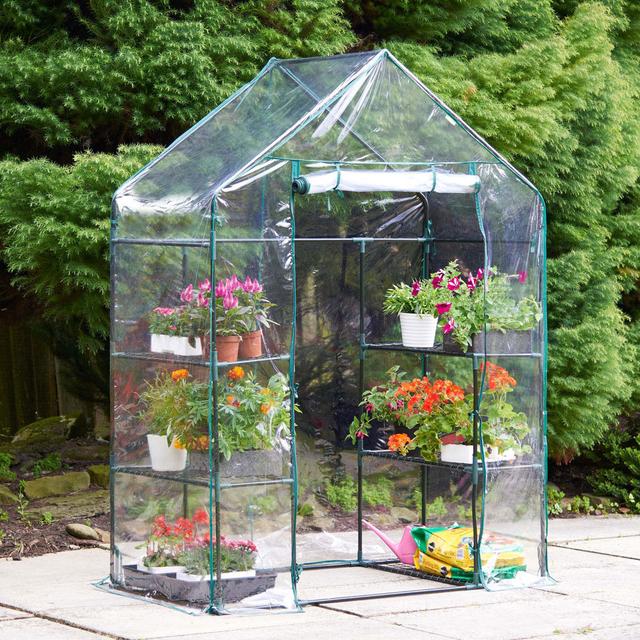 Compact Walk in with 6 Shelves 4.7 Ft W x 0.4 Ft D Hobby Greenhouse VonHaus on Productcaster.