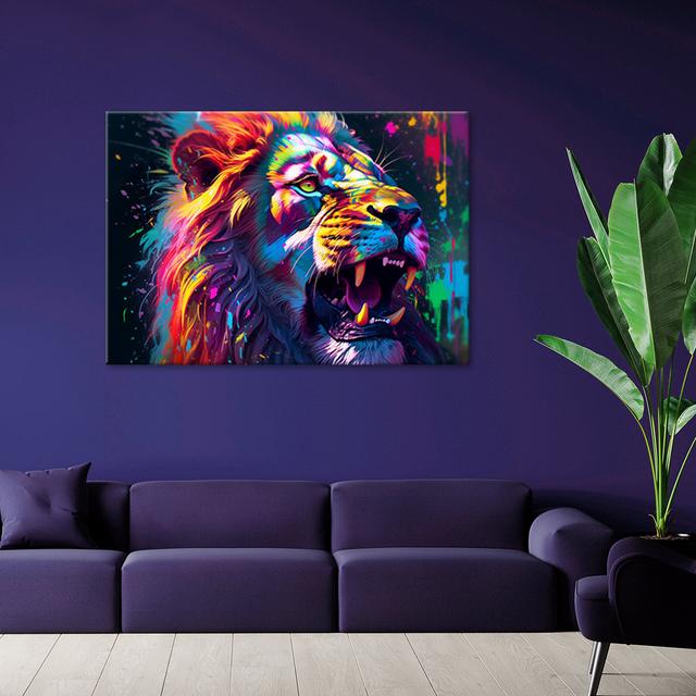 Lion Neon Abstraction - No Frame Print on Canvas World Menagerie Size: 70cm H x 100cm W on Productcaster.