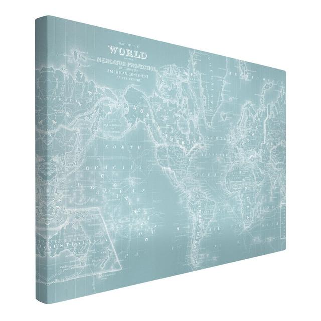 World Map in Ice Blue - Wrapped Canvas Graphic Art Williston Forge Size: 40cm H x 60cm W on Productcaster.