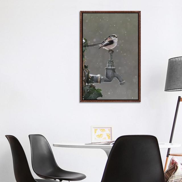 Frozen Garden Tap Long Tailed Tit by Dean Mason - Print on Canvas Ebern Designs Size: 101.6cm H x 66.04cm W x 3.81cm D, Format: Classic Brown Wood Fra on Productcaster.