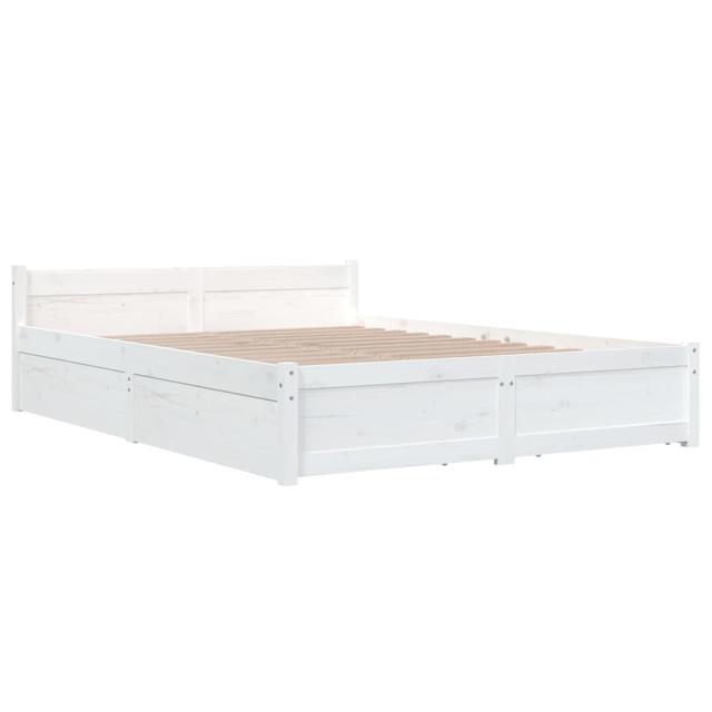 Bed Frame with Drawers Marlow Home Co. Size: 140 x 190 cm, Colour: White on Productcaster.