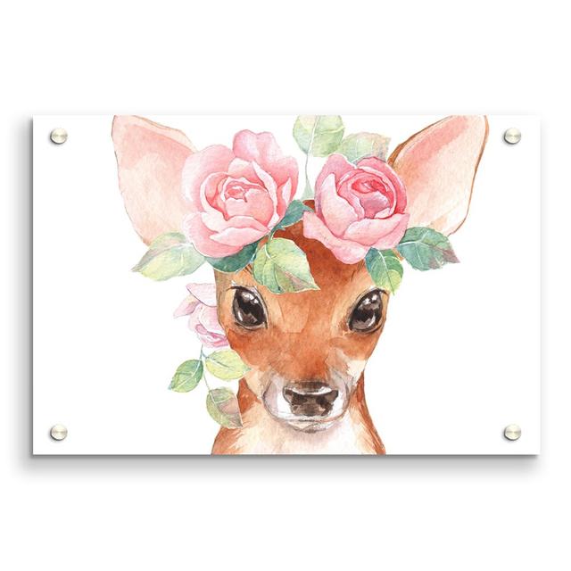 Water Colour Floral Deer Childrens - Unframed Graphic Art Print on Acrylic East Urban Home Size: 59.4cm H x 84.1cm W on Productcaster.