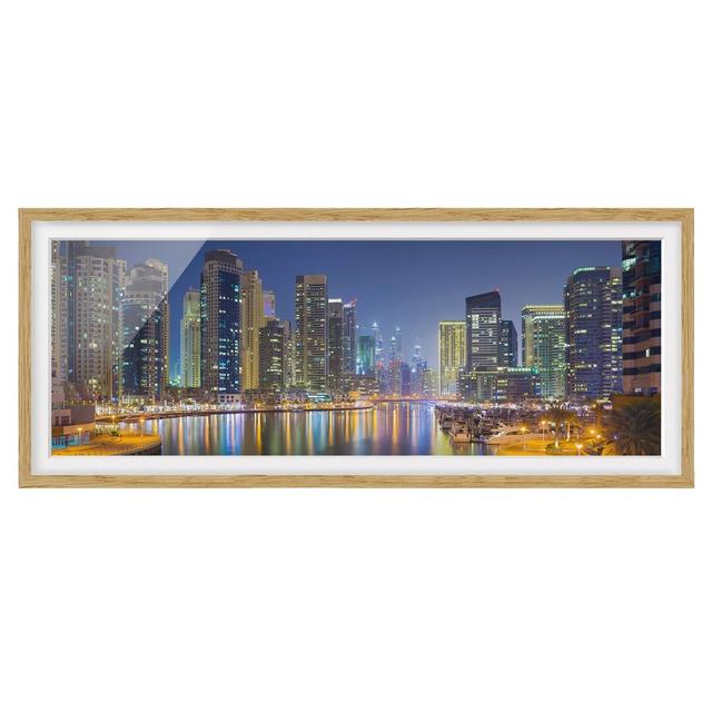 Dubai Night Skyline - Picture Frame Photograph Brayden Studio Size: 30cm H x 75cm W x 2cm D, Frame Option: Brown Framed on Productcaster.