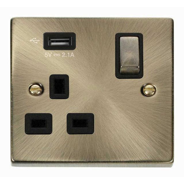 Antique Brass 1 Gang 13A DP Ingot 1 USB Switched Plug Socket Symple Stuff on Productcaster.