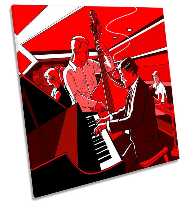 Jazz Band Bar Music - Wrapped Canvas Graphic Art ClassicLiving Size: 60cm H x 60cm W x 2cm D on Productcaster.