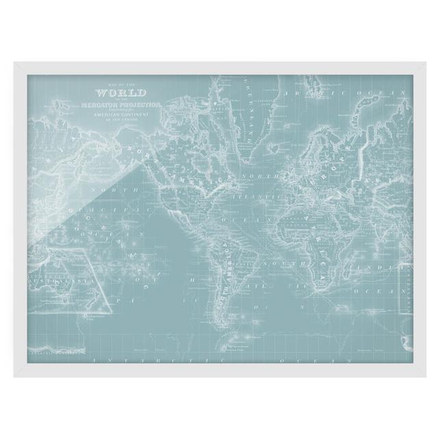 0-0-12/*Picture With Frame - World Map In Ice Blue - Landscape Format 3:4 Highland Dunes Frame Option: White Framed, Size: 50cm H x 70cm W x 2cm D on Productcaster.