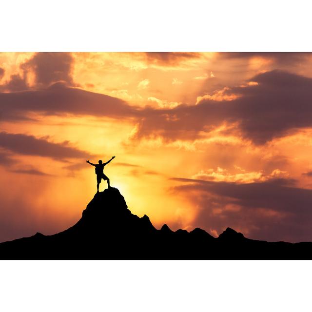 Silhouette of a Standing Happy Man on the Mountain Peak by Den Belitsky - Wrapped Canvas Photograph Union Rustic Size: 20cm H x 30cm W x 3.8cm D on Productcaster.