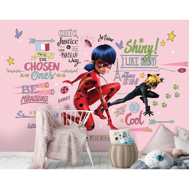 Glatte Tapete St Blazey Ladybug and Cat Noir East Urban Home Hauptmaterial: Fleece, Format: 318 cm H x 520 cm H on Productcaster.