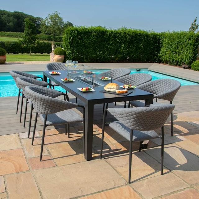 Bergh 8 Seat Rectangular Dining Set - with Fire Pit Table Dakota Fields Colour: Grey on Productcaster.