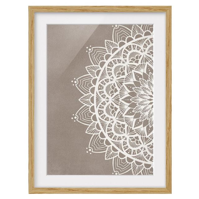 Mandala Illustration Shabby White Beige - Picture Frame Graphic Art Latitude Vive Frame Option: Brown, Size: 70cm H x 50cm W x 2cm D on Productcaster.